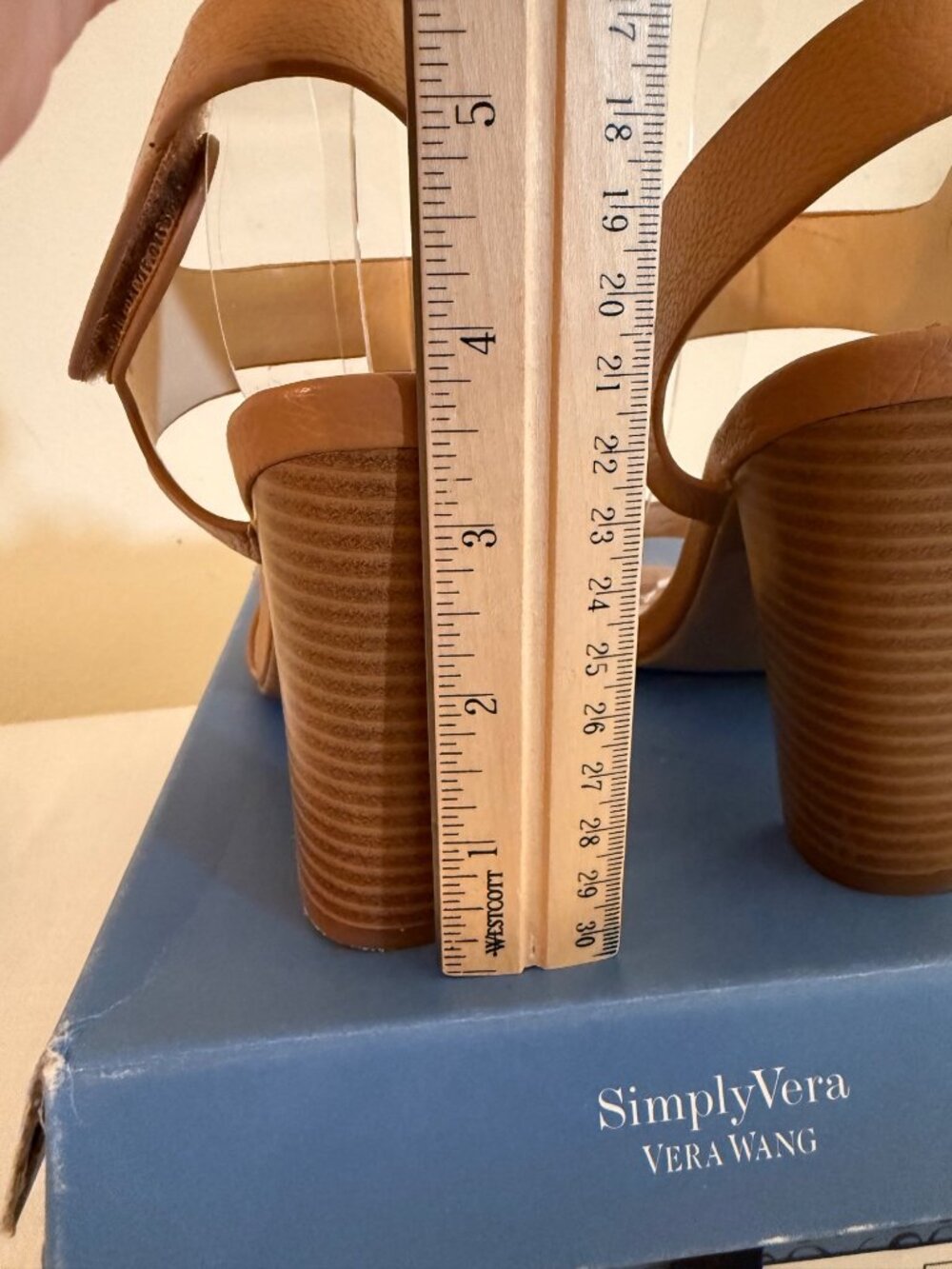 Simply Vera Vera Wang Size 8 Cognac Block Heel Sandals Ankle Strap With Box - Picture 12 of 16